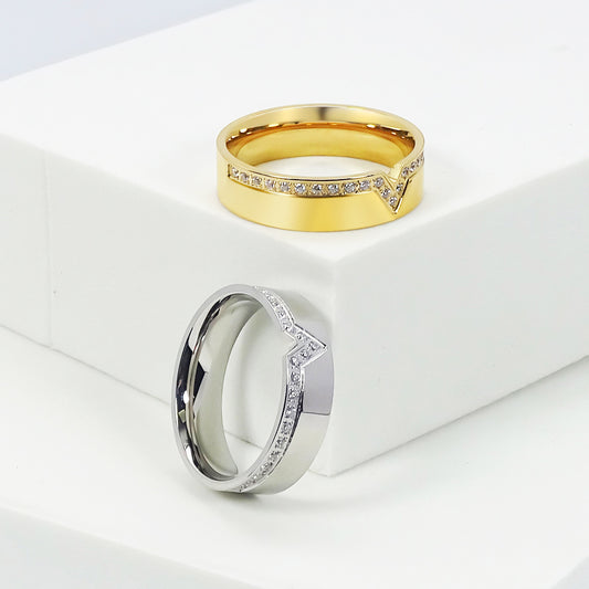 All-match Titanium Steel V Diamond-studded Ring 18K Gold Plating