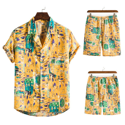 Hawaiian Series Beach Style Short-sleeved Shirt Beach Pants Suit Two-piece Set
