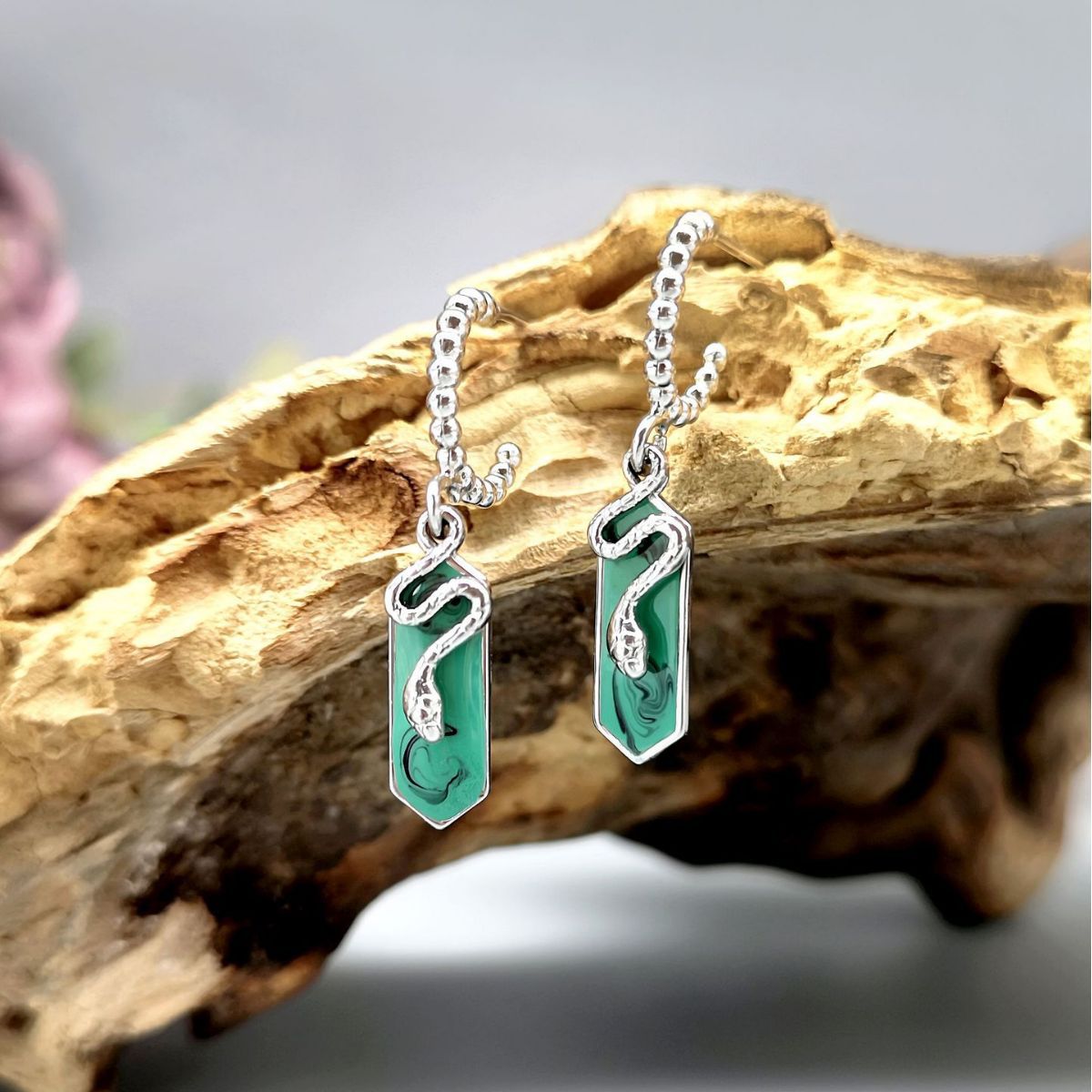 Snake Earrings Retro Emerald