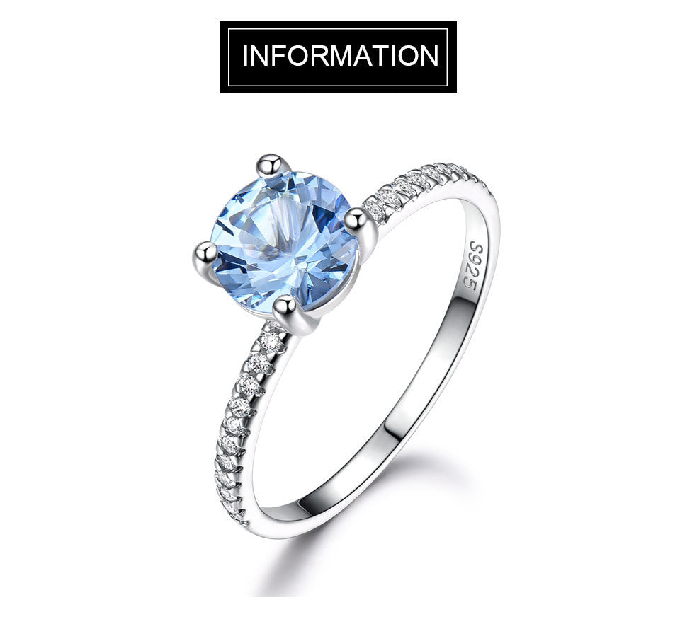 S925 Sterling Silver Sky Blue Topaz Rhinestone Zircon Light Luxury Square Ring
