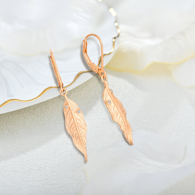 Women's Fashion Vintage Versatile Rose Gold Leaf Sandblasted Zirconium Earrings