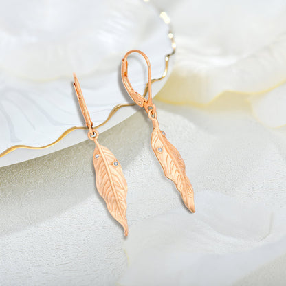Women's Fashion Vintage Versatile Rose Gold Leaf Sandblasted Zirconium Earrings