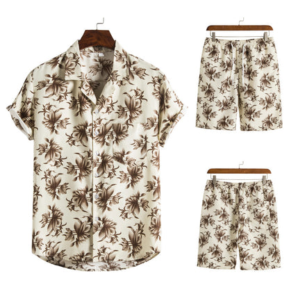 Hawaiian Series Beach Style Short-sleeved Shirt Beach Pants Suit Two-piece Set