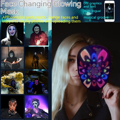 Halloween Full Color LED Luminous Mask Face Changing Mask Party Bar Props