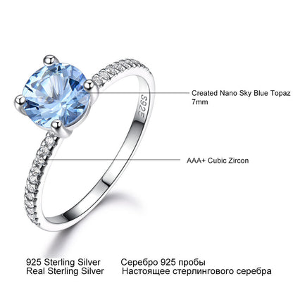 S925 Sterling Silver Sky Blue Topaz Rhinestone Zircon Light Luxury Square Ring