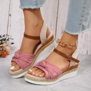 Women's Sandals With Bow Rope Bottom Lightweight Casual
