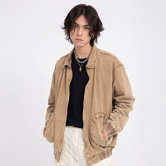 Heavy-duty Washed Distressed Back Letter Embroidered Denim Jacket