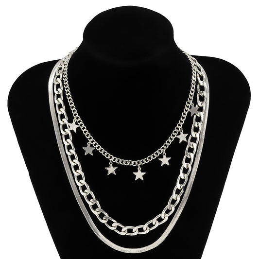 Multilayer Star Choker Necklaces for Women Punk Geometric Snake Chain