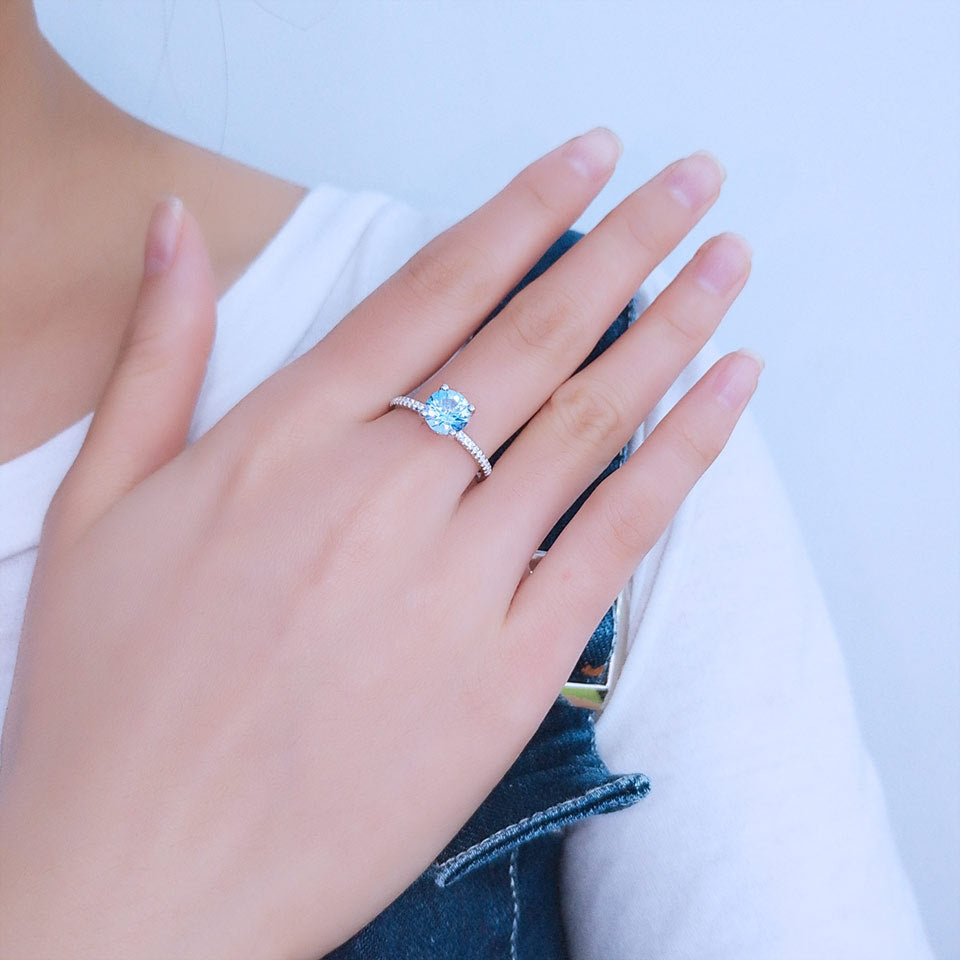 S925 Sterling Silver Sky Blue Topaz Rhinestone Zircon Light Luxury Square Ring