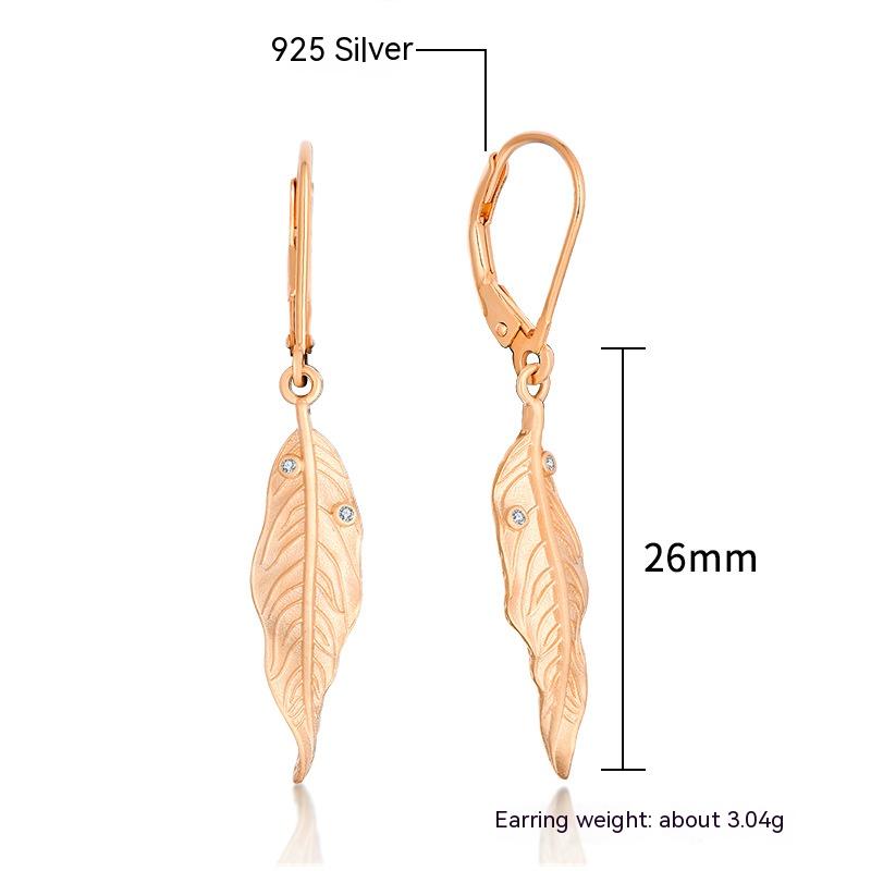 Women's Fashion Vintage Versatile Rose Gold Leaf Sandblasted Zirconium Earrings