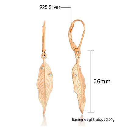 Women's Fashion Vintage Versatile Rose Gold Leaf Sandblasted Zirconium Earrings