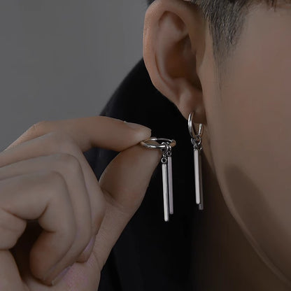 Pendientes de hombre minimalistas de doble barra con tira larga