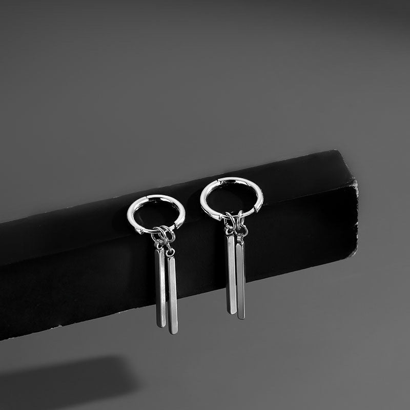 Pendientes de hombre minimalistas de doble barra con tira larga