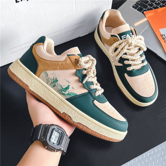 Zapatos casuales con cordones para hombre, suela gruesa suave, cómodas zapatillas planas transpirables a la moda