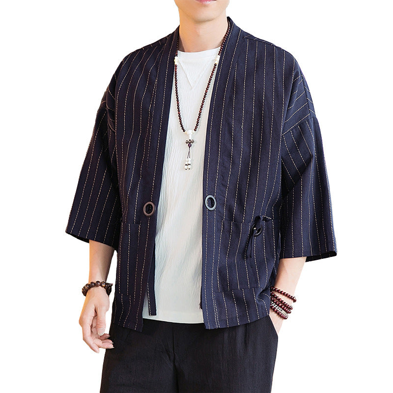 Daopao Men's Striped Cardigan Thin Coat