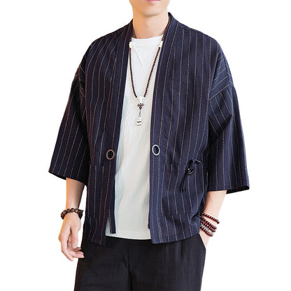 Daopao Men's Striped Cardigan Thin Coat