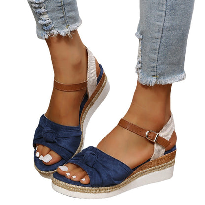 Women's Sandals With Bow Rope Bottom Lightweight Casual