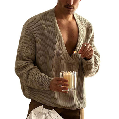 Men's Fashion Casual V-neck Pullover Loose Sweater