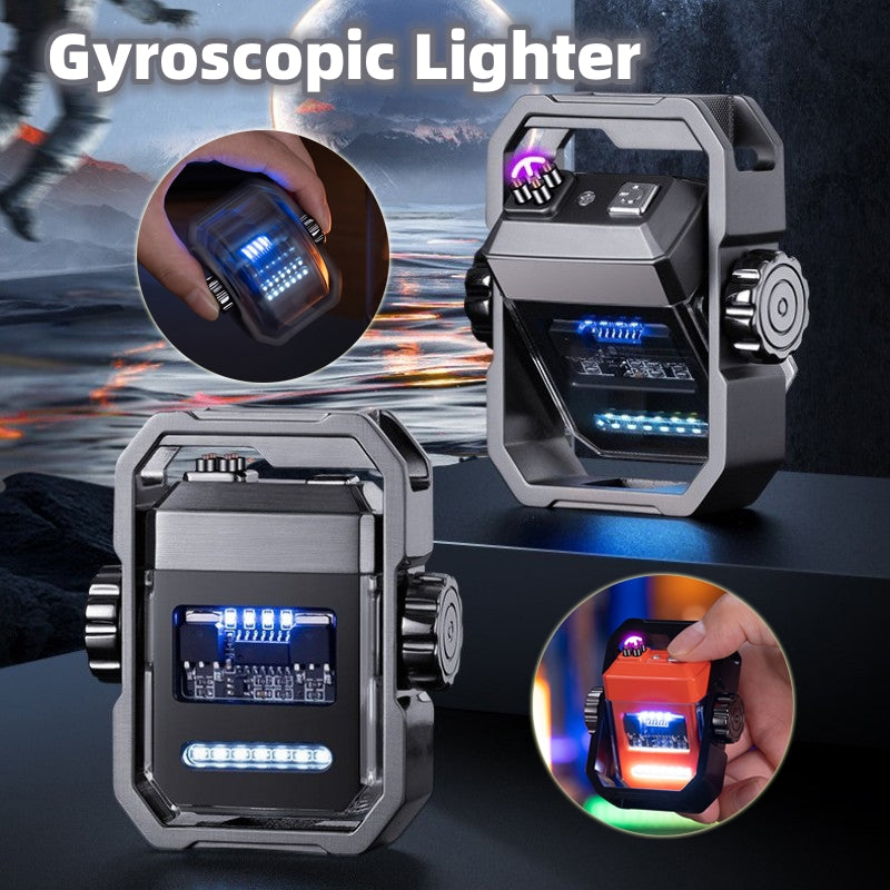 Double arc electric lighter with rotating gyroscope