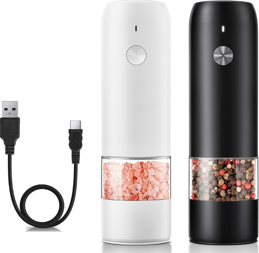 Rechargeable Electric Pepper And Salt Grinder Set One-Handed No Battery Needed Automatic Grinder With Adjustable Coarseness LED Light Refillable