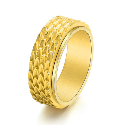 Vintage Men's Stainless Steel Dragon Scale Rotatable Ring
