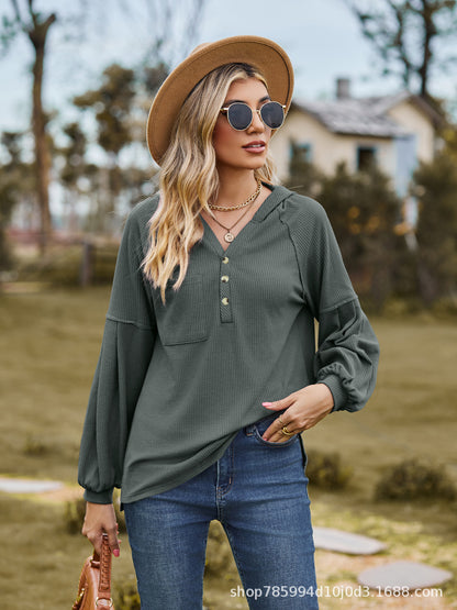 Women's Hooded Solid Color Pullover Long Sleeve T-shirt