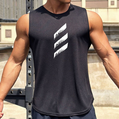 Camisa de fondo de secado rápido de malla con cuello redondo y estampado informal a la moda para hombre