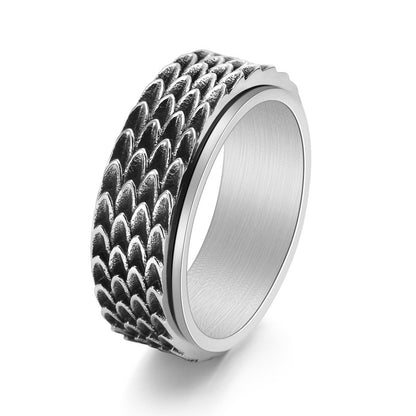 Vintage Men's Stainless Steel Dragon Scale Rotatable Ring