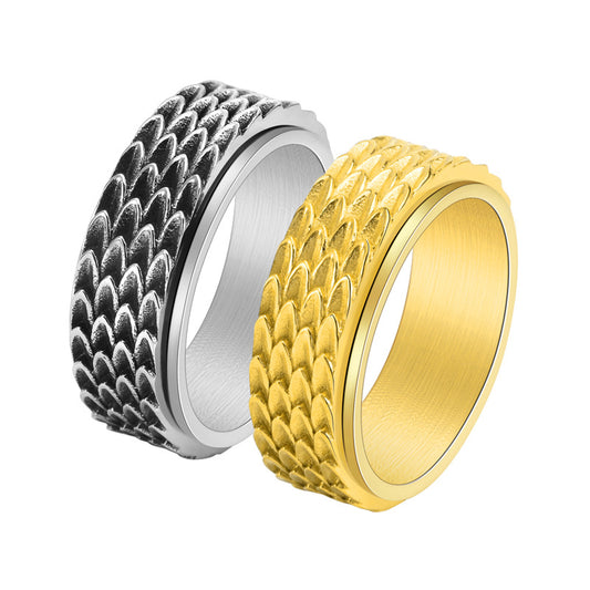 Vintage Men's Stainless Steel Dragon Scale Rotatable Ring