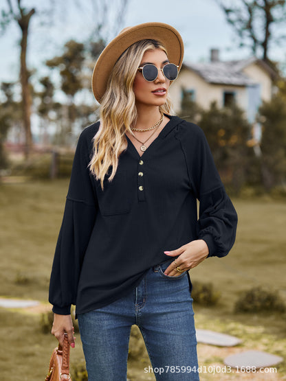 Women's Hooded Solid Color Pullover Long Sleeve T-shirt