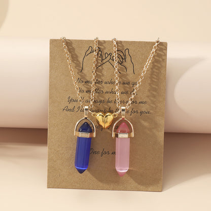 Men's And Women's Fashion Natural Stone Hexagon Prism Pendant Magnetic Necklace