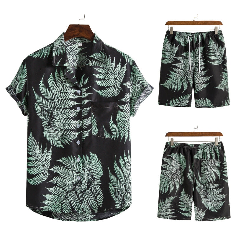 Hawaiian Series Beach Style Short-sleeved Shirt Beach Pants Suit Two-piece Set