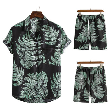 Hawaiian Series Beach Style Short-sleeved Shirt Beach Pants Suit Two-piece Set