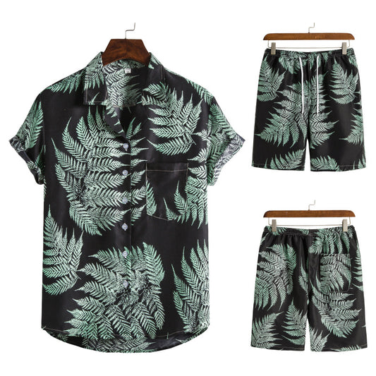 Hawaiian Series Beach Style Short-sleeved Shirt Beach Pants Suit Two-piece Set