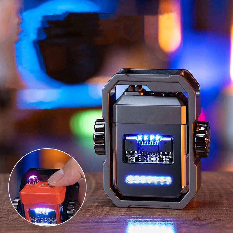 Double arc electric lighter with rotating gyroscope