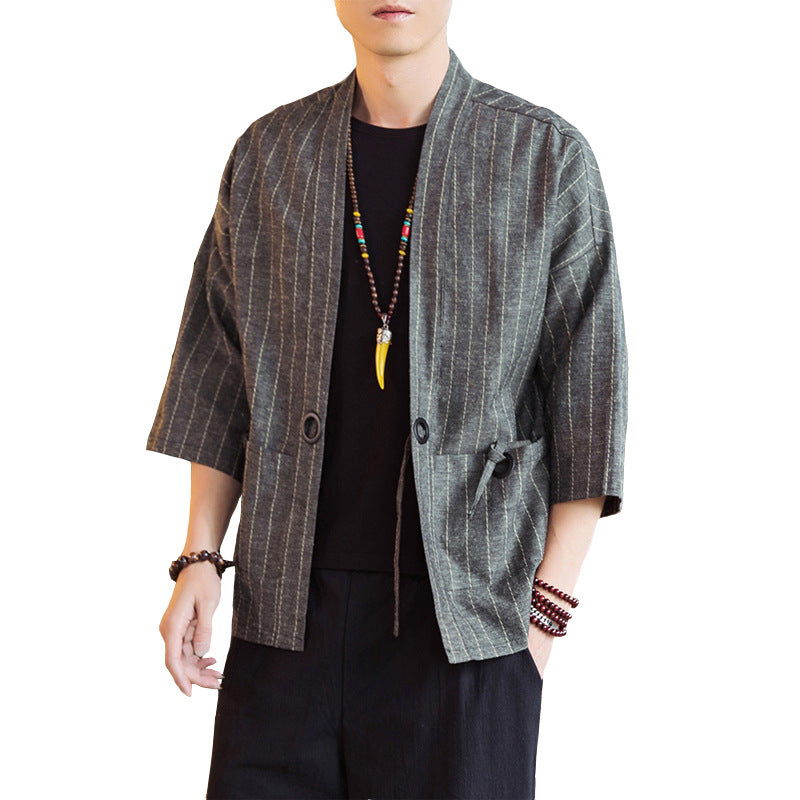 Daopao Men's Striped Cardigan Thin Coat