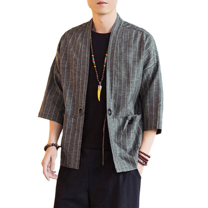 Daopao Men's Striped Cardigan Thin Coat