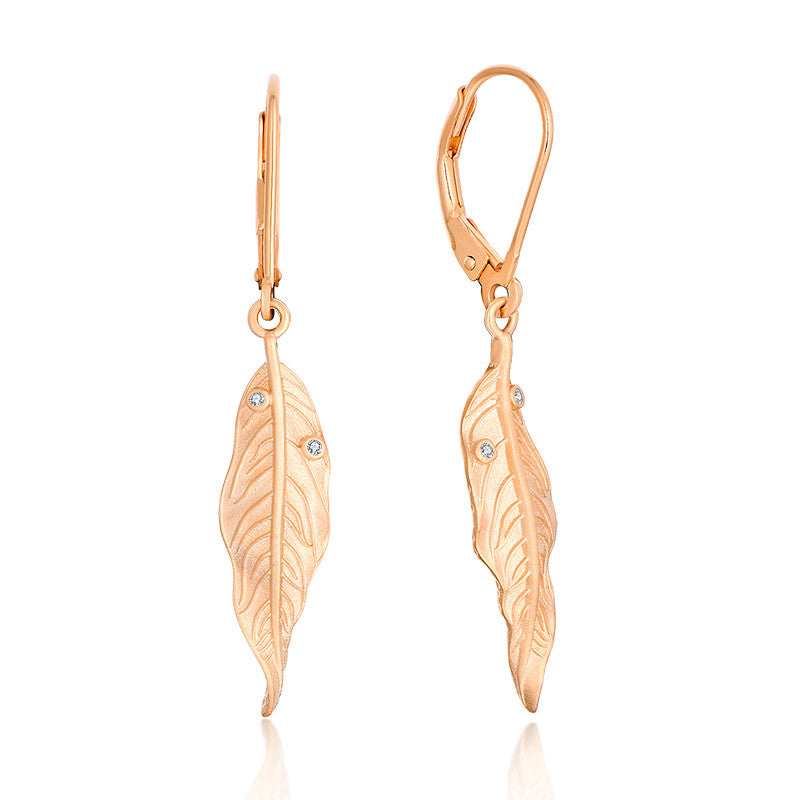 Women's Fashion Vintage Versatile Rose Gold Leaf Sandblasted Zirconium Earrings