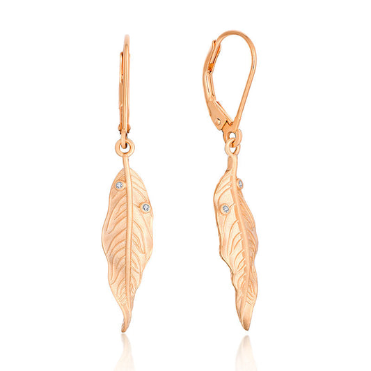 Women's Fashion Vintage Versatile Rose Gold Leaf Sandblasted Zirconium Earrings