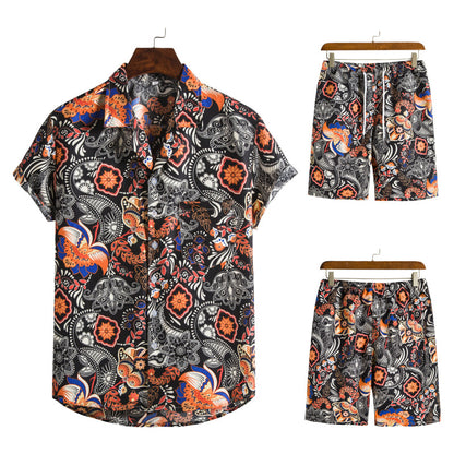 Hawaiian Series Beach Style Short-sleeved Shirt Beach Pants Suit Two-piece Set