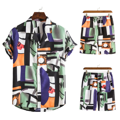 Hawaiian Series Beach Style Short-sleeved Shirt Beach Pants Suit Two-piece Set