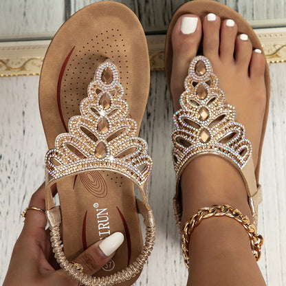 Sandalias con punta pellizca de diamantes de imitación nuevas de verano