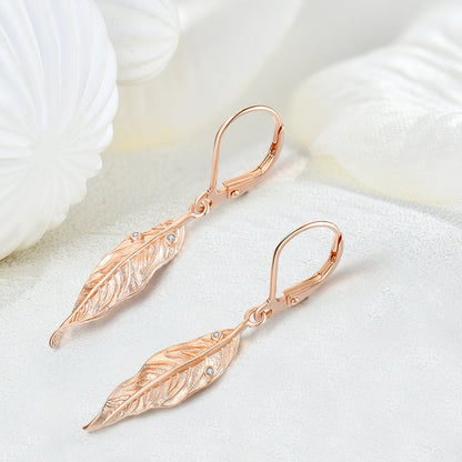 Women's Fashion Vintage Versatile Rose Gold Leaf Sandblasted Zirconium Earrings