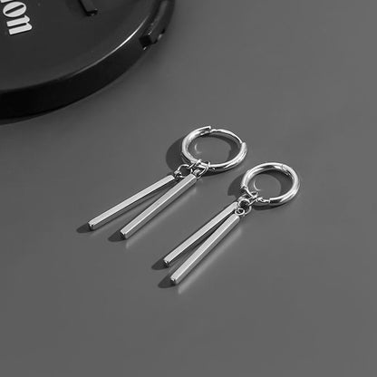 Pendientes de hombre minimalistas de doble barra con tira larga