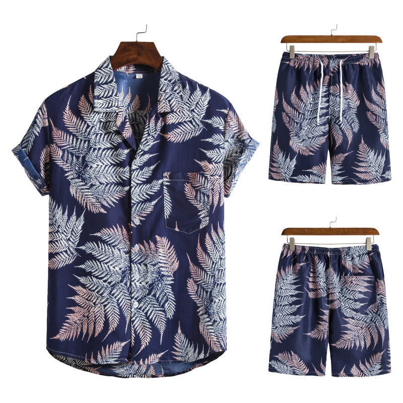 Hawaiian Series Beach Style Short-sleeved Shirt Beach Pants Suit Two-piece Set
