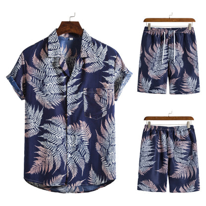 Hawaiian Series Beach Style Short-sleeved Shirt Beach Pants Suit Two-piece Set