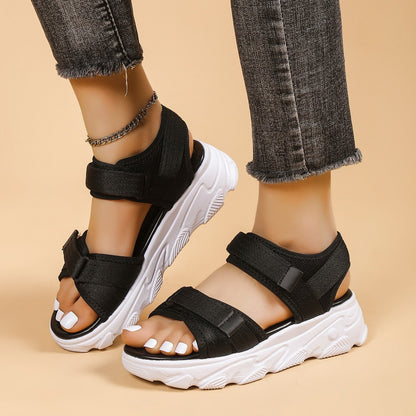 Sandalias casuales con plataforma y punta redonda con velcro para mujer