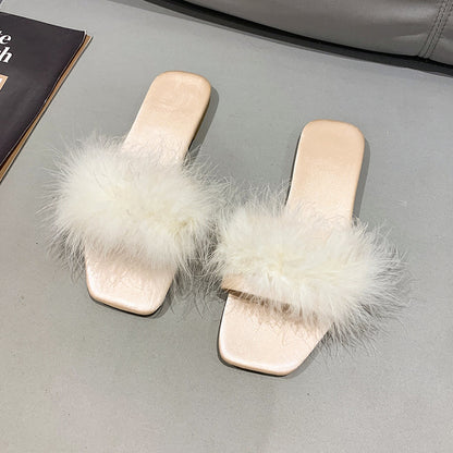 Wedding Bride Bridesmaid Feather Slippers