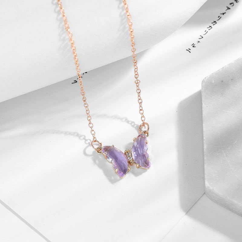 Fantasy Glass Crystal Butterfly Necklace