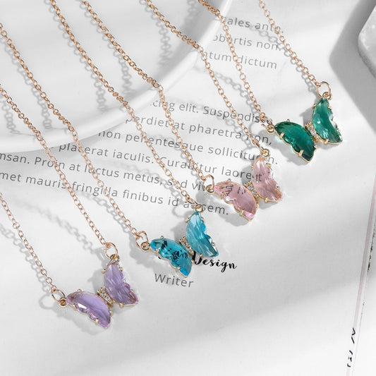 Fantasy Glass Crystal Butterfly Necklace